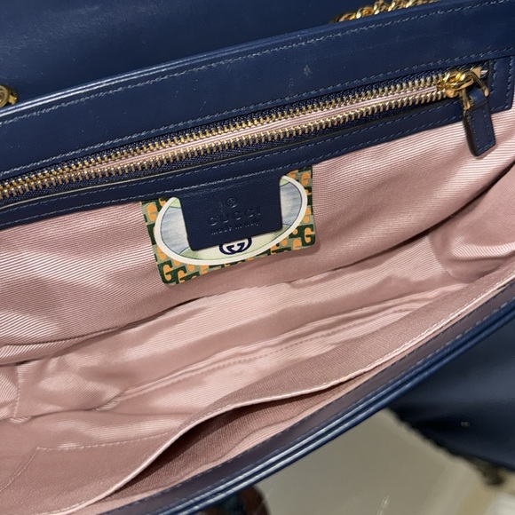 ✨Gucci Rajah Chain Shoulder Bag Leather Medium Blue Handbag Bag - Picture 12 of 16